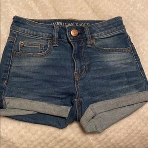 High waisted stretchy denim shorts
